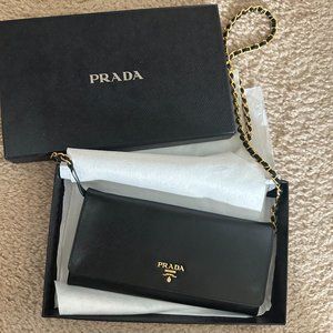 Prada Saffiano Wallet on a Chain- Black